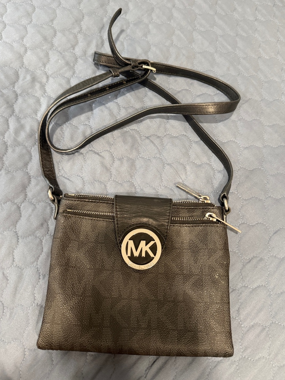 Michael Kors Black Leather MK Logo Crossbody
